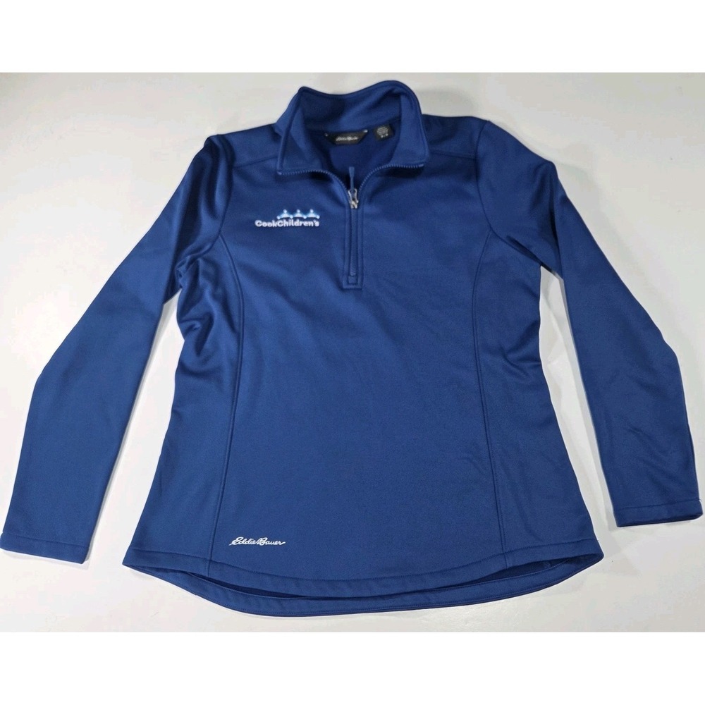 Eddie Bauer Sweater Womens Large Blue Fleece Pullover Quarter Zip Cook Childrens